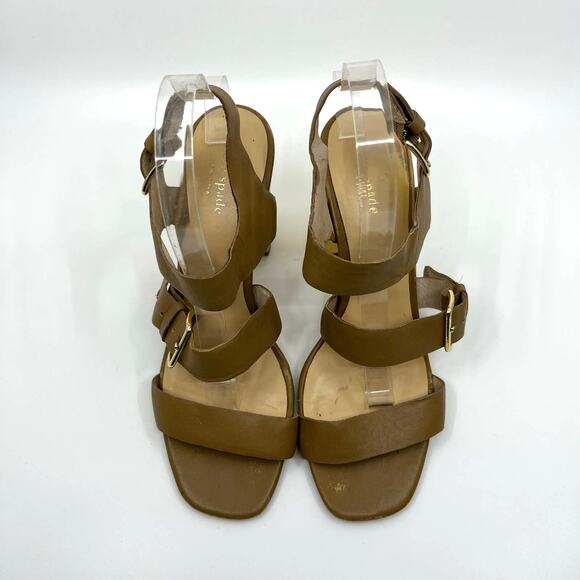 Kate Spade Brown Leather Gold Heels Sandal 10 US - Picture 5 of 8
